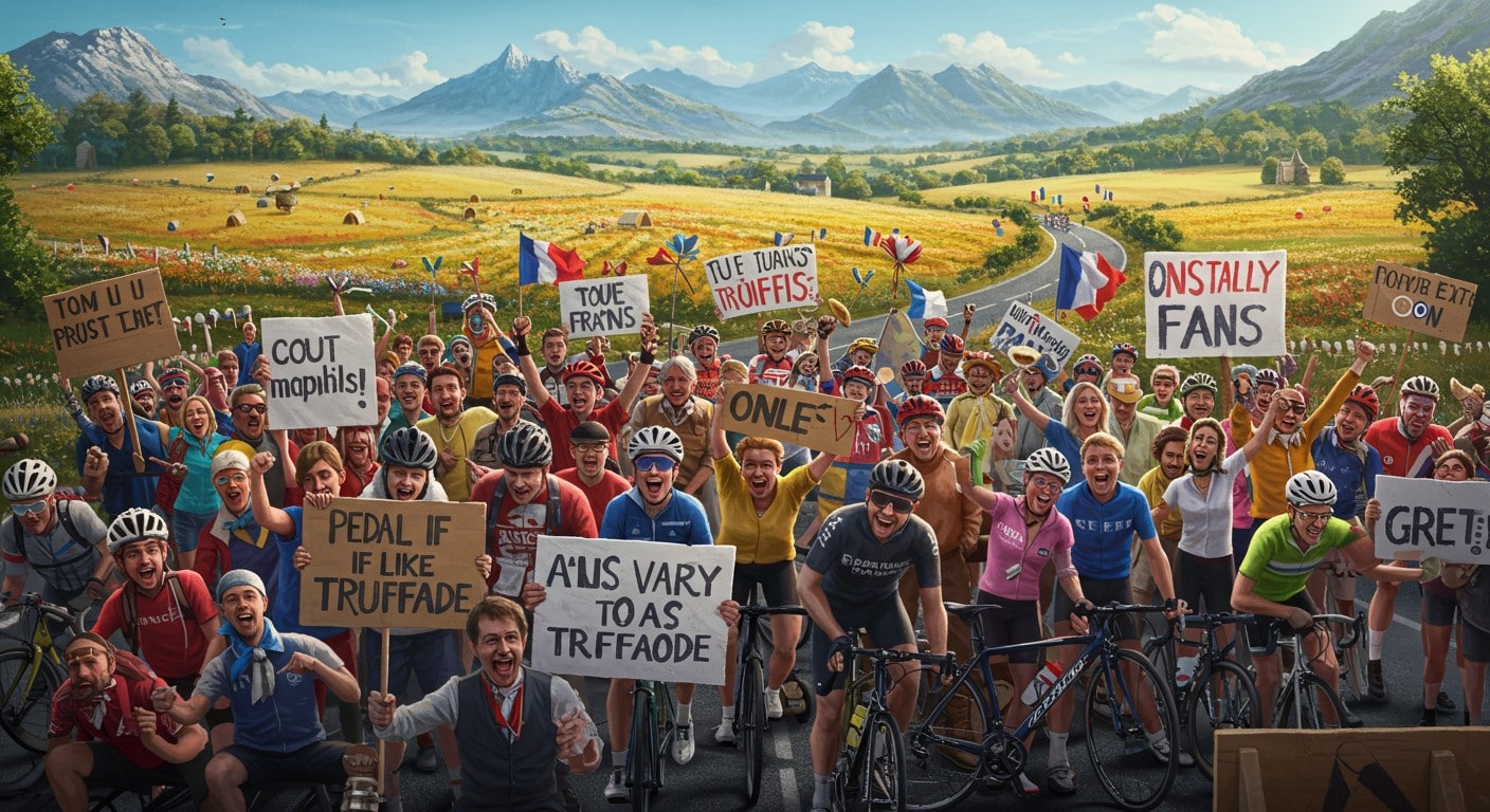Explorez la créativité des pancartes du Tour de France 2025, entre humour, jeux de mots et clins d’œil culturels, de Lille à Paris !