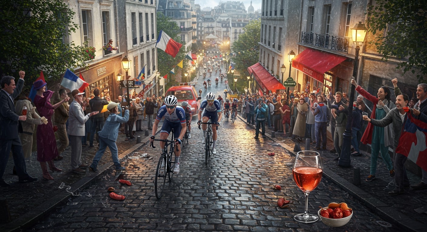 Revivez la folie du Tour de France 2025 rue Lepic ! Malgré la pluie, Montmartre vibre d’émotion pour le grand final. Découvrez l’ambiance unique.