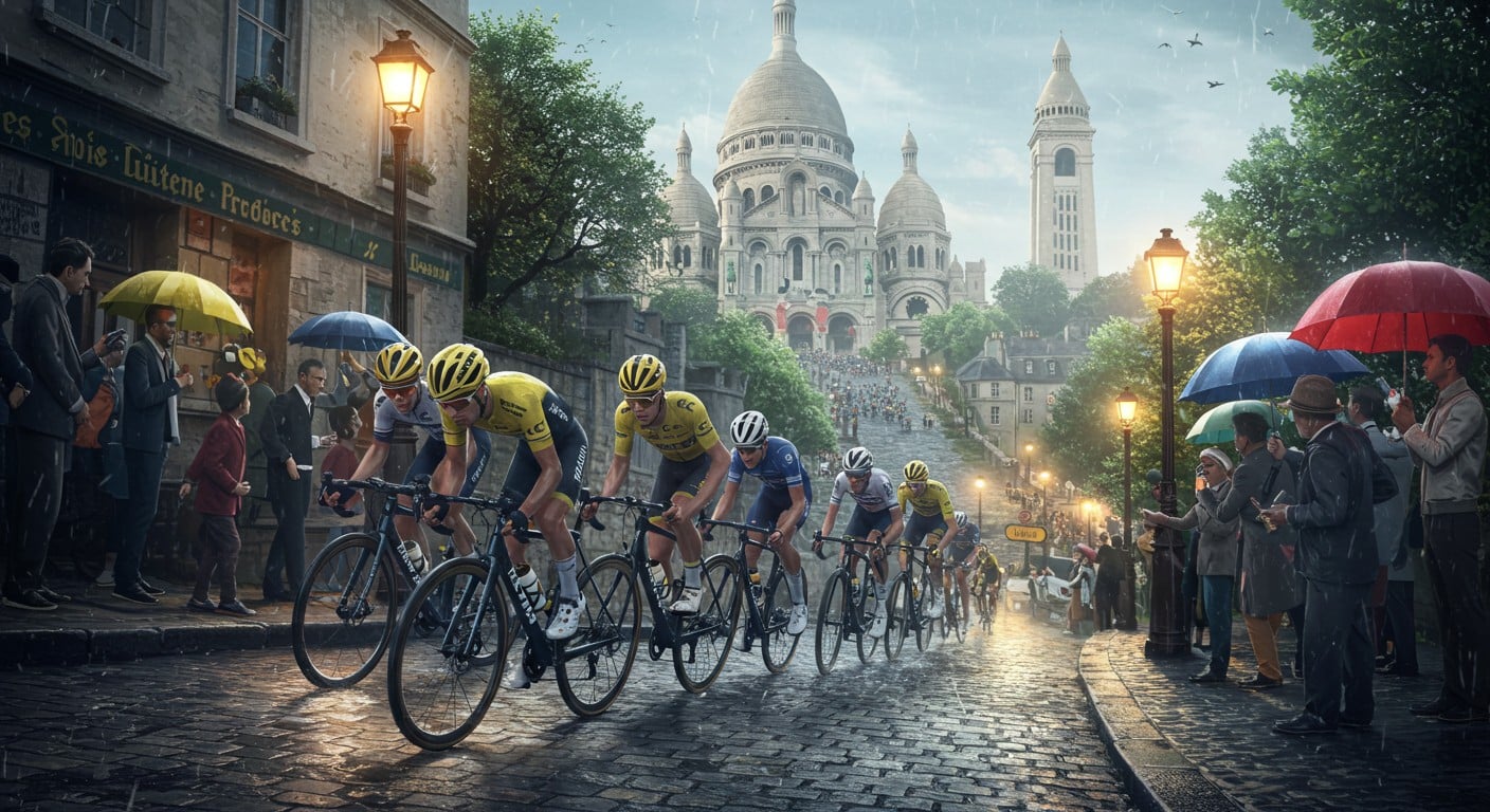 Revivez la finale épique du Tour de France 2025 à Paris, entre Montmartre et les Champs-Élysées, avec Van Aert et Pogacar en héros. Une étape légendaire !