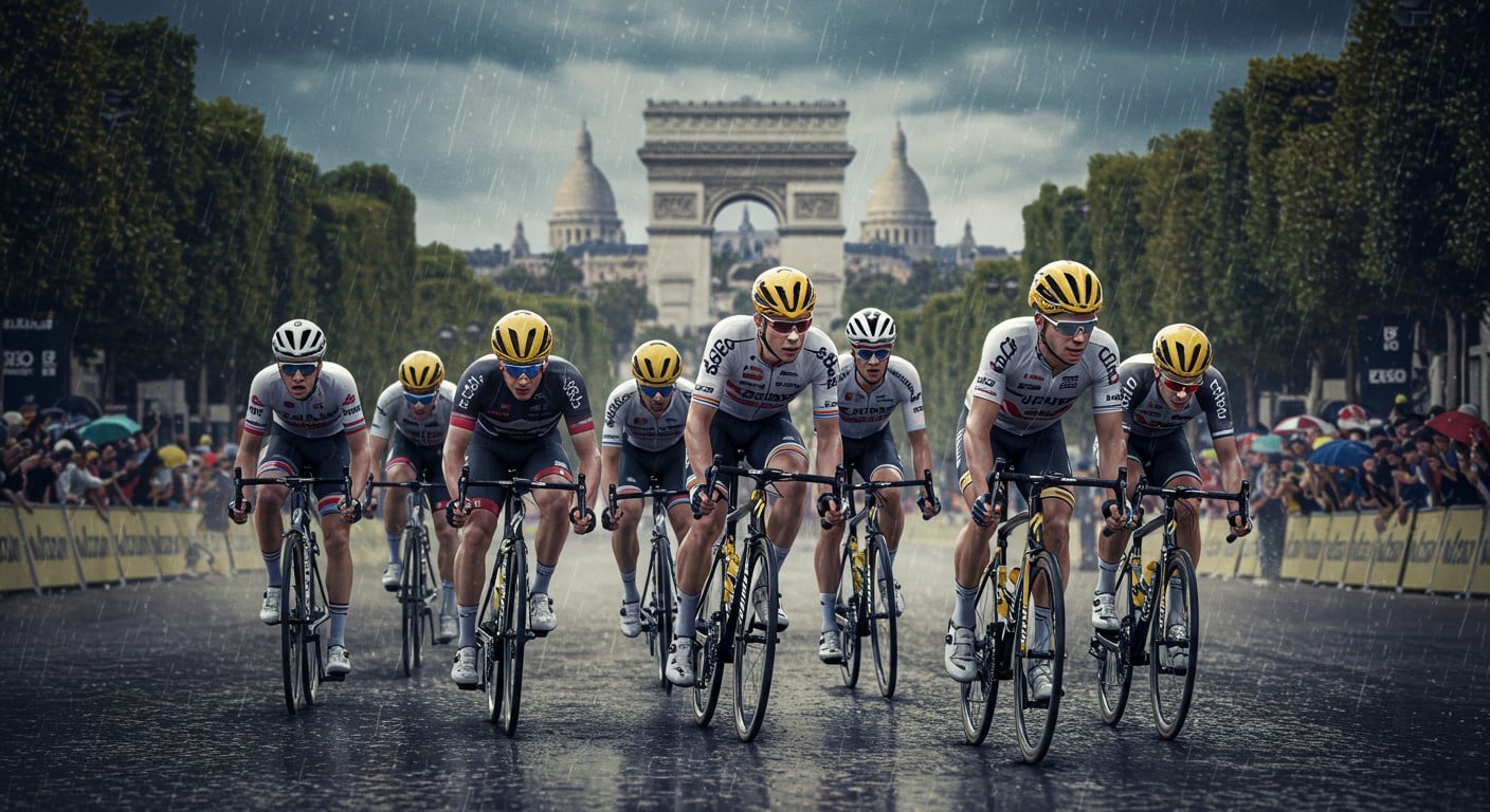 La pluie chamboule la 21e étape du Tour de France 2025 à Paris. Classement gelé, Pogacar triomphe : découvrez les moments forts de cette finale épique.