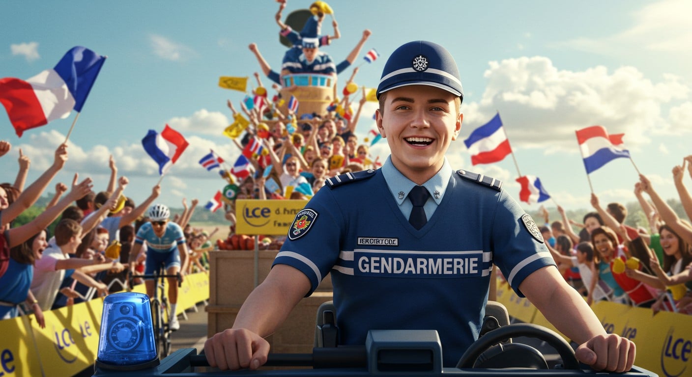 Théo, gendarme, vit son rêve au cœur du Tour de France 2025. Découvrez son aventure unique dans la caravane, entre passion et devoir.