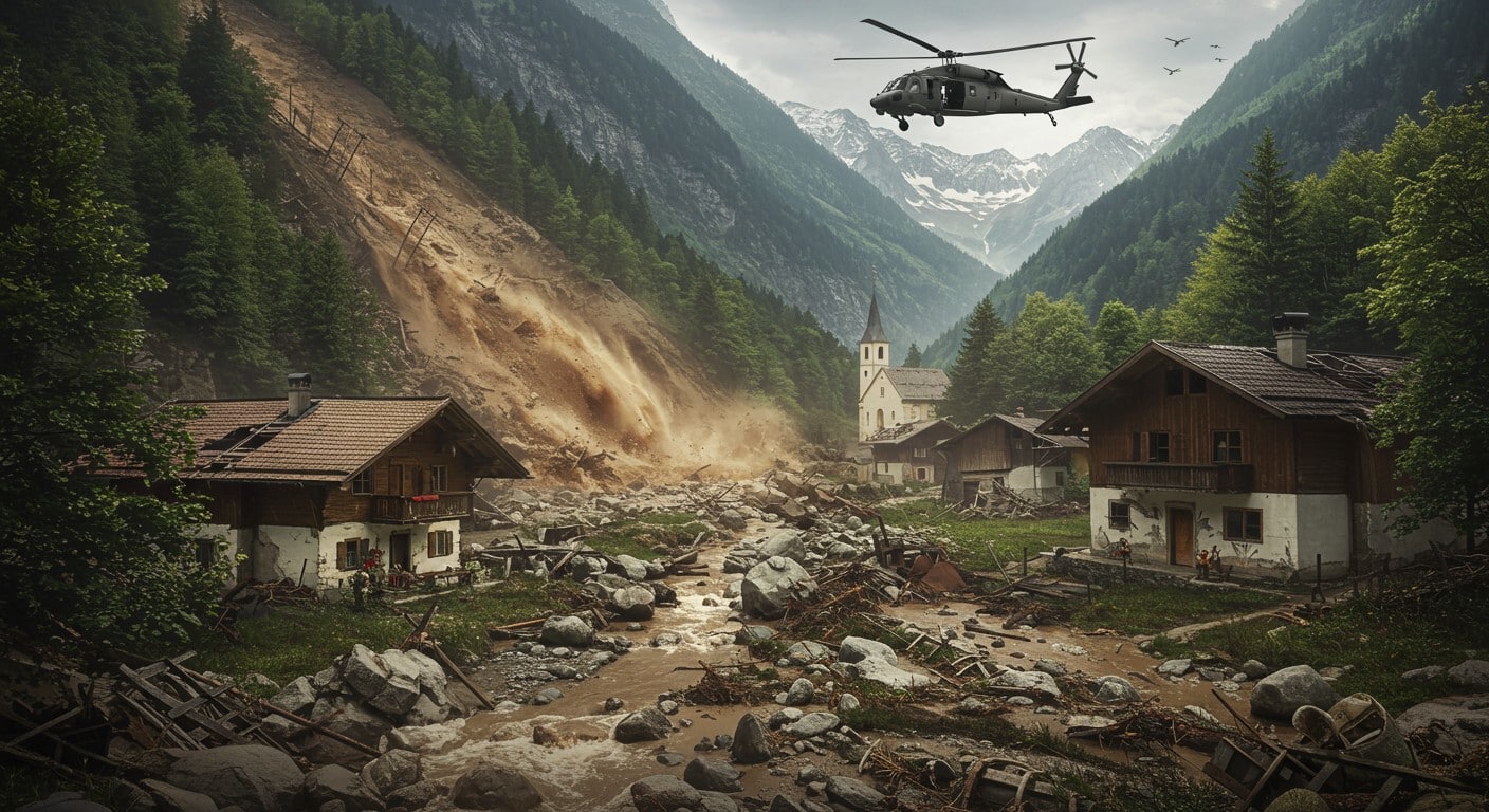 Un village autrichien englouti par une coulée de boue après des orages violents. Découvrez l’ampleur des dégâts et les efforts d’évacuation dans le Tyrol.