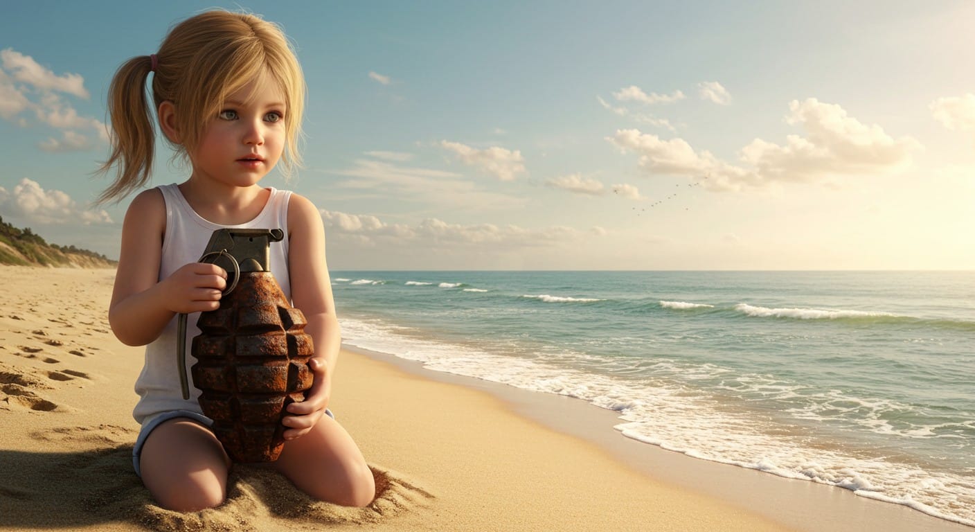 Une fillette ramasse une "pierre" sur une plage, mais c’est une grenade ! Découvrez cette histoire incroyable et les dangers des objets trouvés.