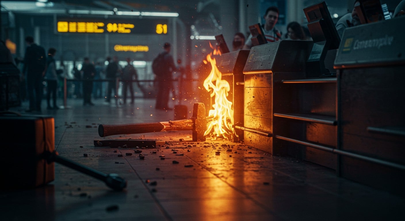 Un homme attaque un comptoir à l’aéroport de Milan-Malpensa avec un marteau et un liquide inflammable. Découvrez les détails de cet incident choquant.