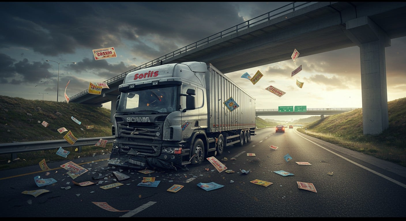 Un camion de jeux à gratter percute un pont sur l’A13, semant le chaos. Les tickets sont inutilisables ! Découvrez cette histoire insolite et ses dessous.