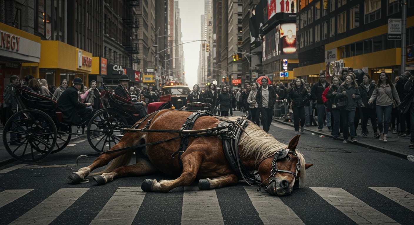 Un cheval de calèche s’effondre à New York, déclenchant une enquête et ravivant le débat sur leur bien-être. Découvrez les détails et les enjeux !