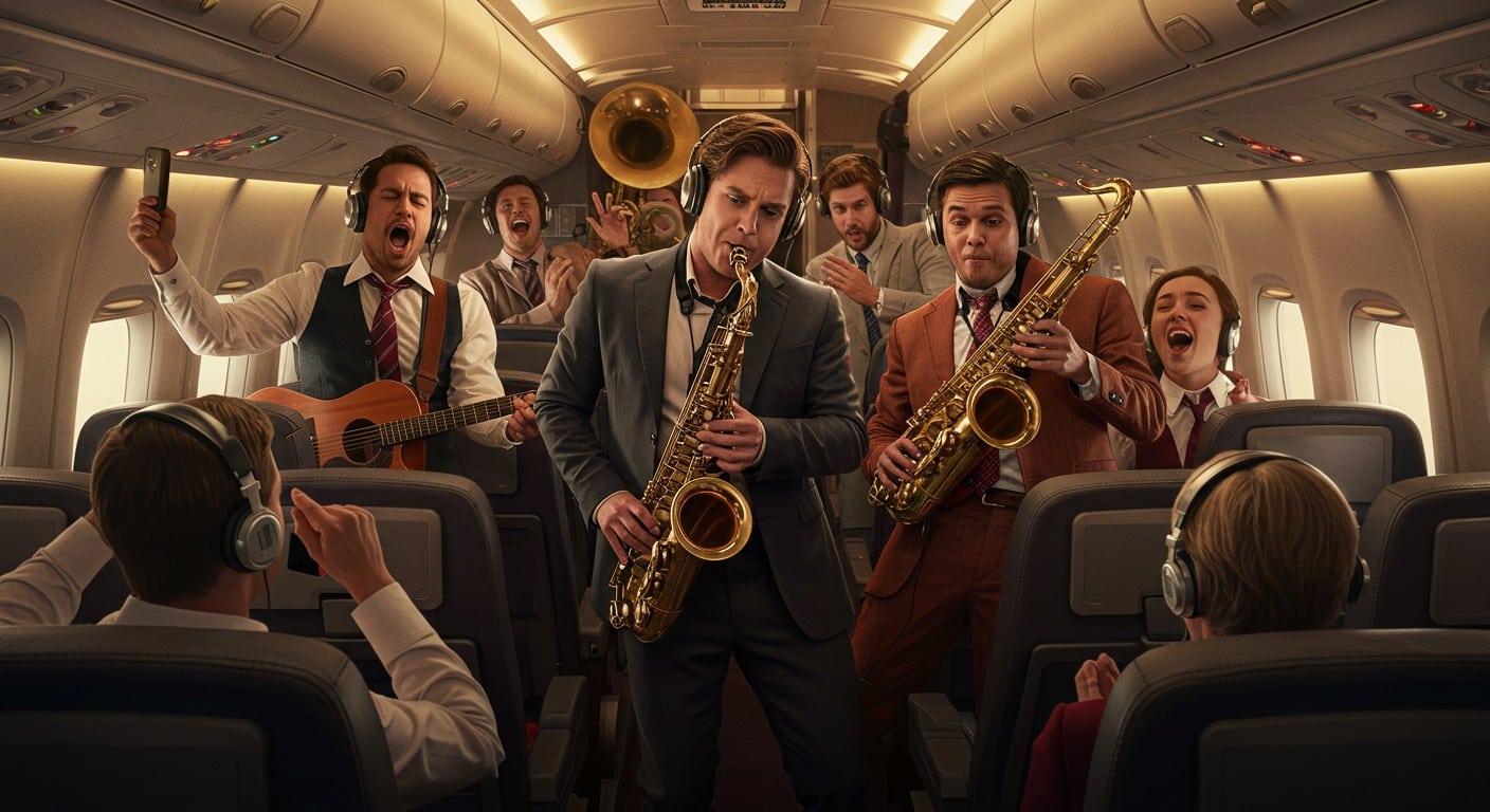 Un groupe de jazz transforme un vol retardé en concert mémorable. Découvrez cette histoire unique et ses leçons d’humanité !