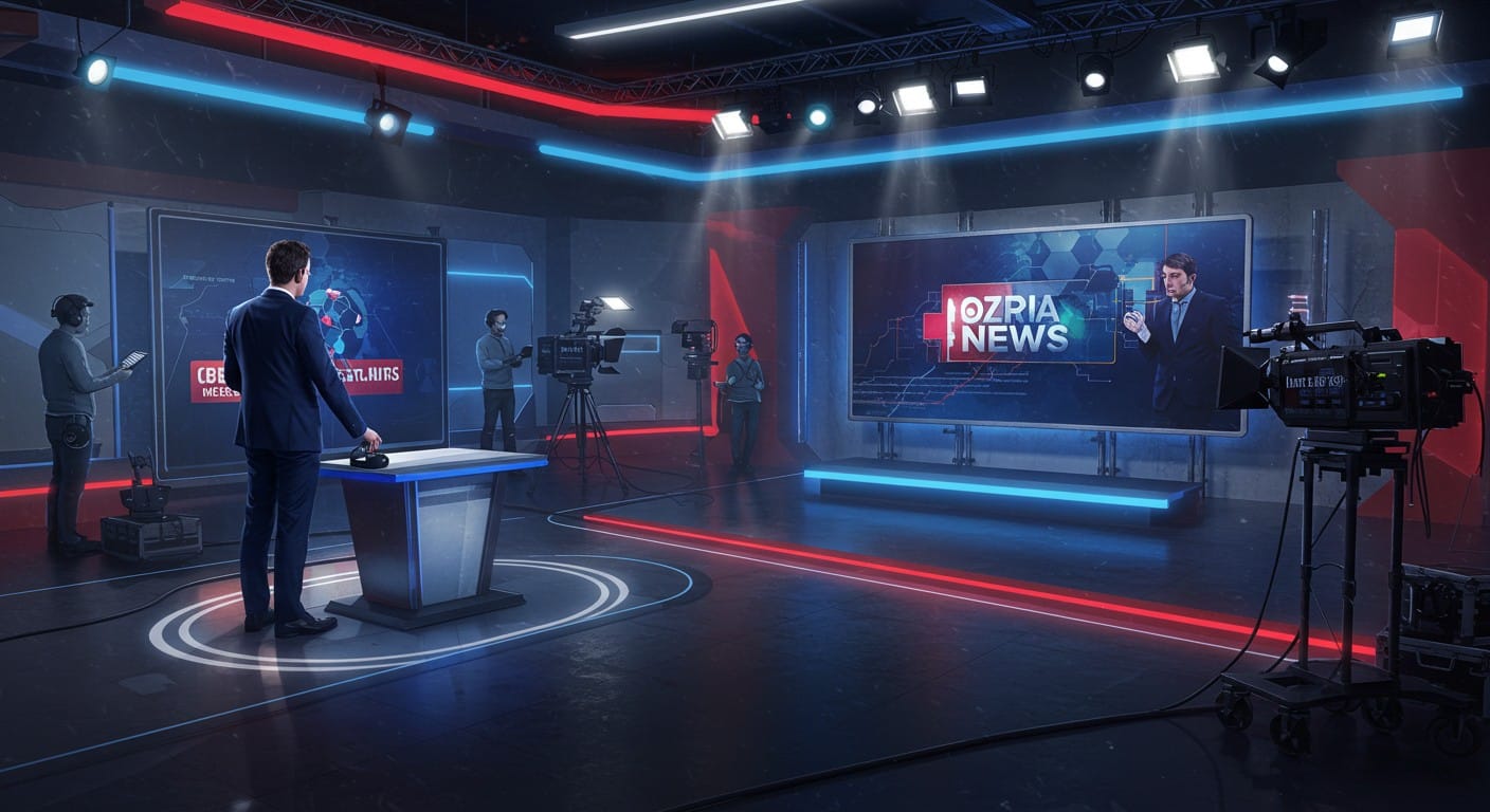 Découvrez les coulisses de la télévision avec un présentateur en répétition pour une nouvelle émission. Une immersion captivante dans un univers médiatique en effervescence.