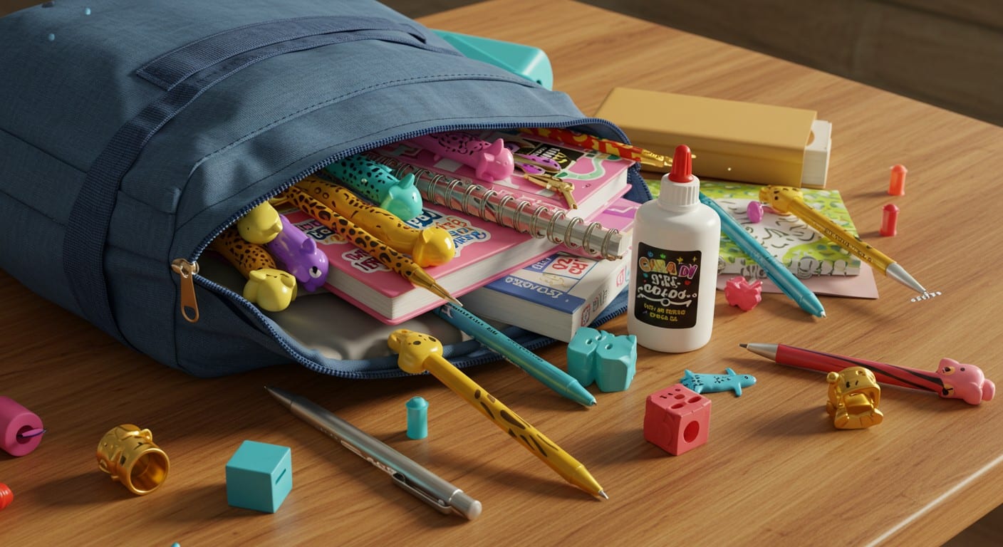 Découvrez les fournitures scolaires tendance de 2025 : stylos animaux, colles dorées et plus. Quels sont les must-have des cartables ?