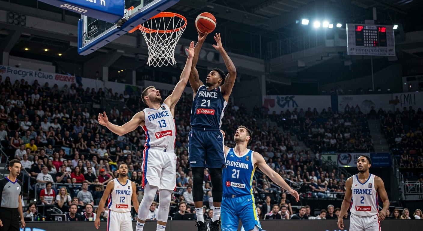 Les Bleus s’imposent 103-95 face à la Slovénie de Luka Doncic grâce à un Sylvain Francisco brillant. Découvrez les moments clés de ce match intense !