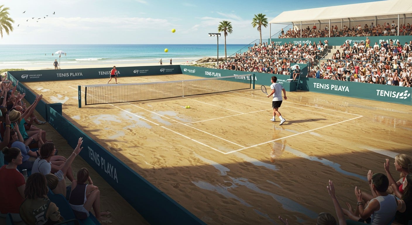 Richard Gasquet remporte le tournoi d’exhibition Tenis Playa en Espagne, sur une plage à marée basse, face à Dominic Thiem. Découvrez ce cadre unique !