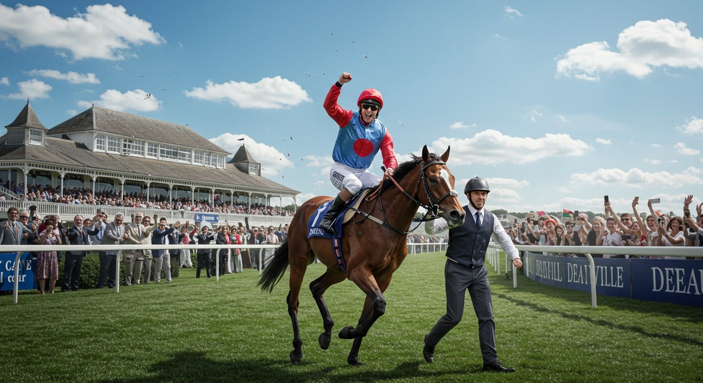 Antoine Hamelin brille au Grand Handicap de Deauville 2025 avec Contentious Soul. Découvrez son retour gagnant en France !