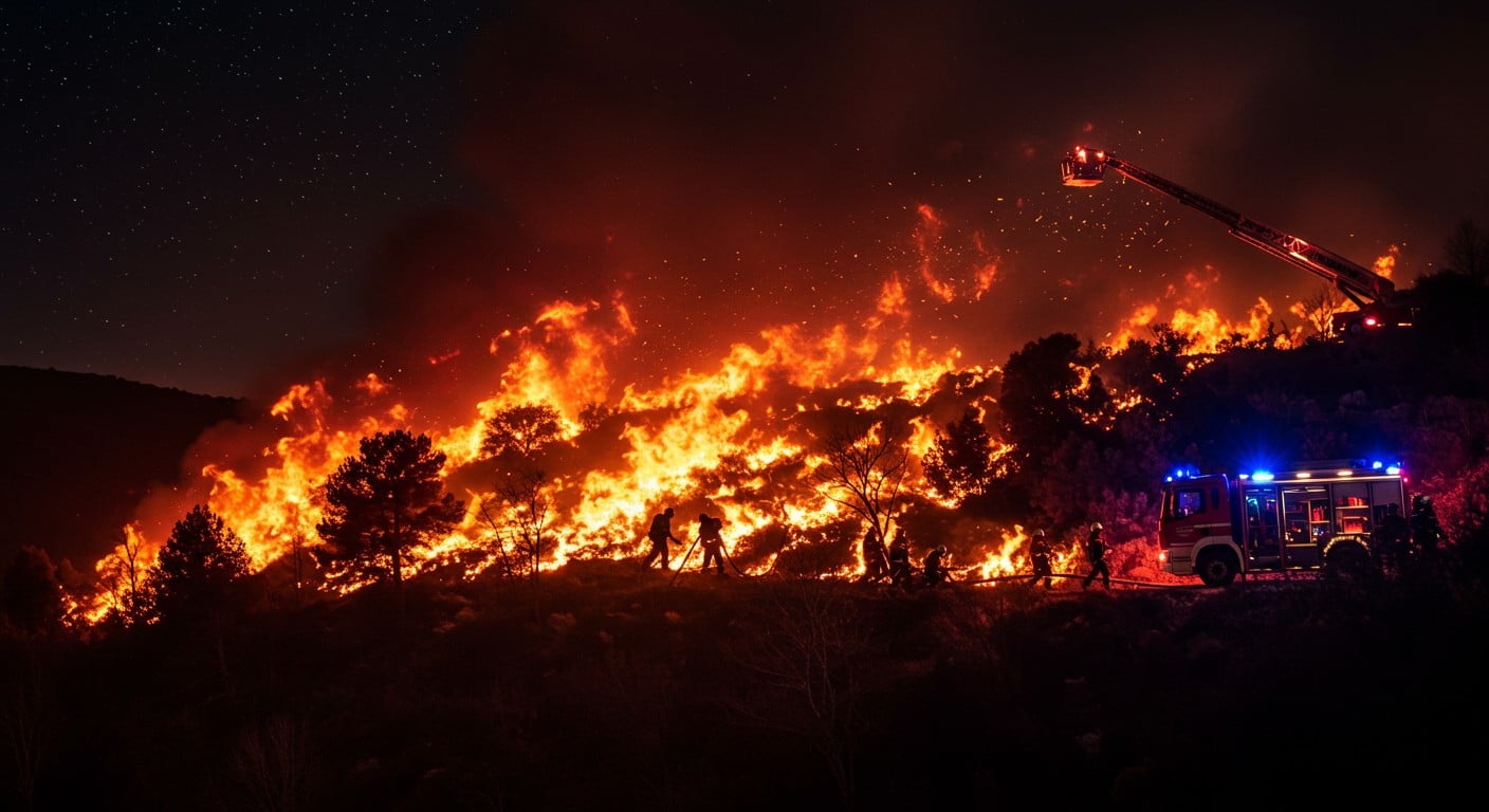 Dans l’Aude, un incendie ravageur défie les pompiers. Découvrez leur combat acharné contre les flammes dans des conditions extrêmes. Suspense et heroism.