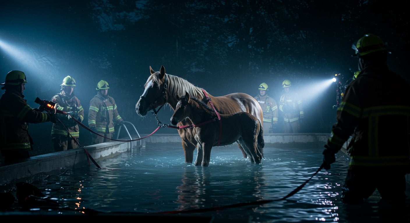 Sauvetage insolite en Haute-Loire : une jument et son poulain tombés dans une piscine privée ont été secourus par les pompiers. Découvrez cette opération hors du commun !