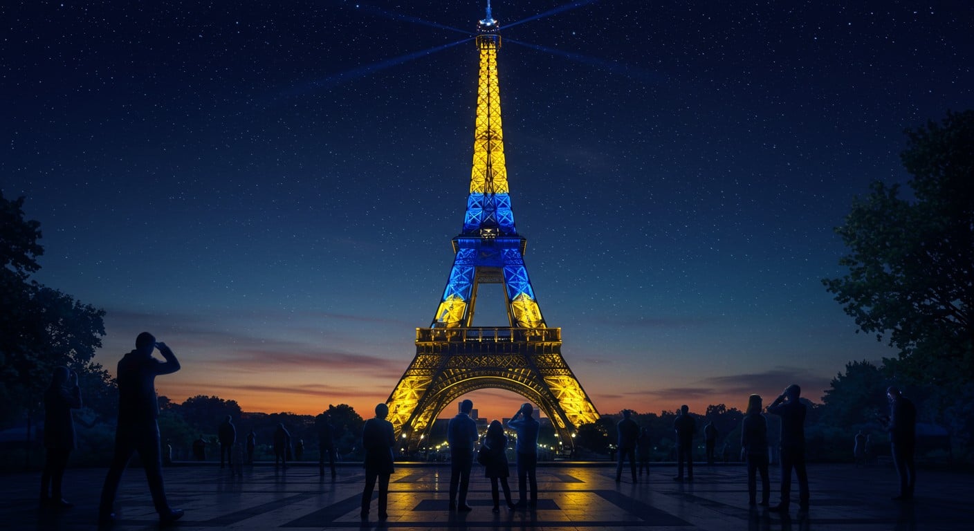 La Tour Eiffel brille en bleu et jaune pour l’Indépendance ukrainienne, un symbole de solidarité. Découvrez ce geste historique et ses enjeux.