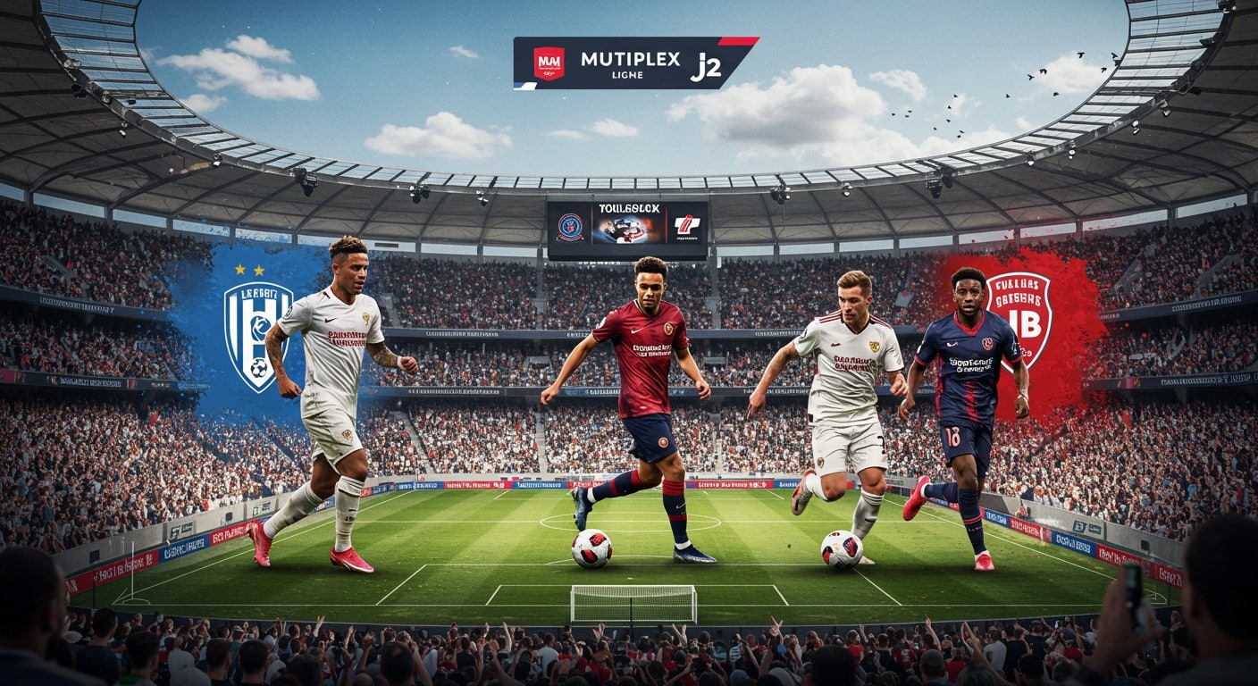 Vivez le multiplex de la 2e journée de Ligue 1 avec Le Havre-Lens, Strasbourg-Nantes et Toulouse-Brest. Horaires, chaînes TV et enjeux à découvrir !
