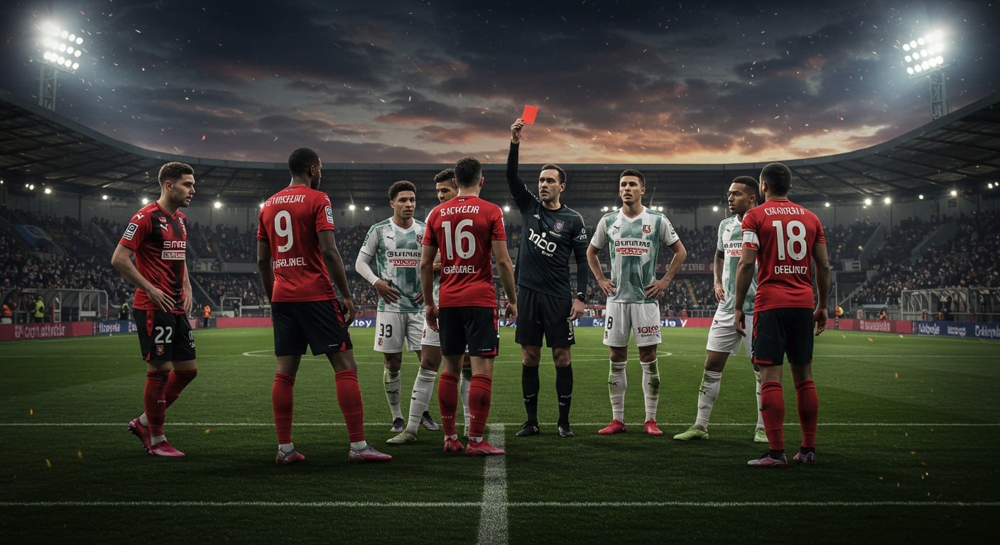 Le Stade Rennais, réduit à 9 en 10 minutes face à Lorient, vit un derby breton cauchemardesque. Découvrez les détails de ce match fou !