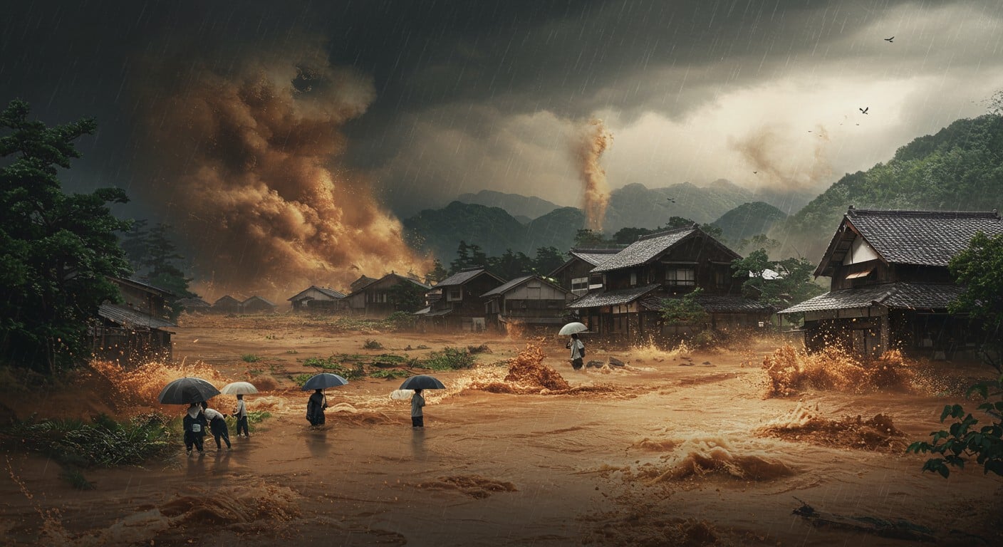 Pluies records à Kirishima, Japon : 500 mm en 24h, inondations et glissements de terrain menacent. Une femme disparue, évacuations massives. Que se passe-t-il ?