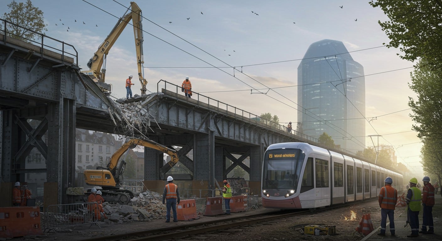 À Poissy, le tram T13 arrive en 2028, bouleversant le paysage avec la démolition des ponts historiques. Découvrez comment ce projet modernise la ville.