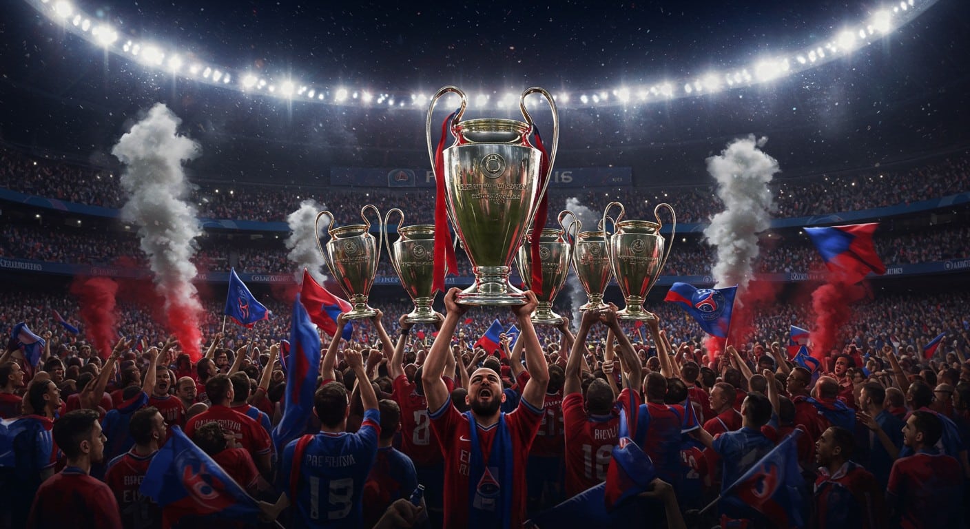 Le PSG célèbre ses 5 trophées après le match contre Angers. Découvrez l’émotion et l’histoire d’une saison légendaire au Parc des Princes !