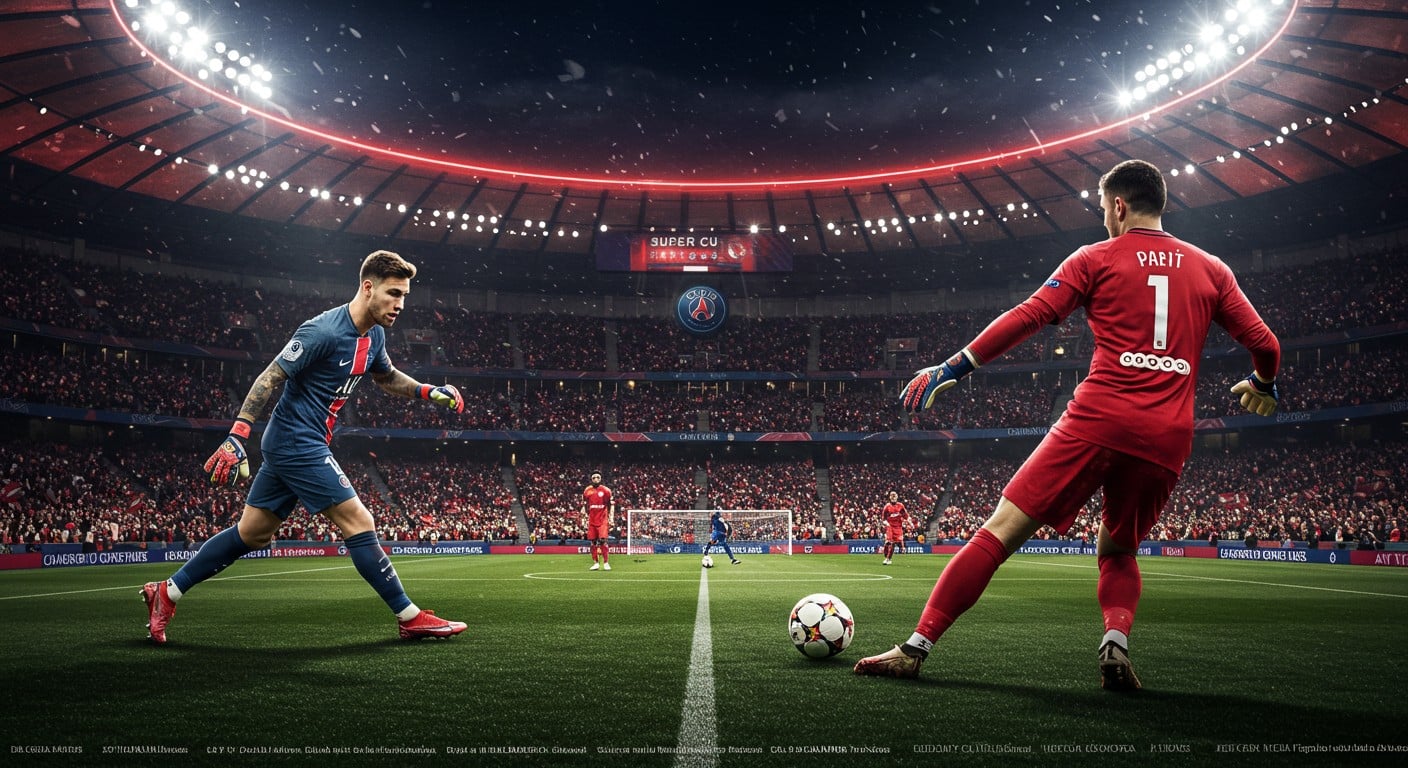 Le PSG affronte Tottenham en Supercoupe sans Donnarumma, remplacé par Chevalier. Découvrez les enjeux, transferts et absences majeures.