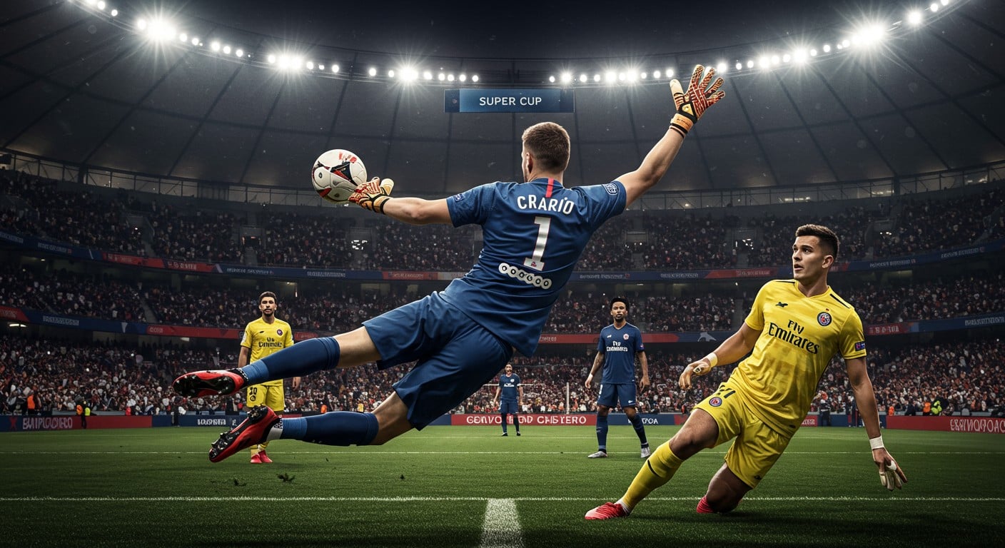 Lucas Chevalier, nouveau gardien du PSG, marque les esprits lors de la Supercoupe face à Tottenham (2-2, 4-3 t.a.b.). Découvrez son match mémorable !
