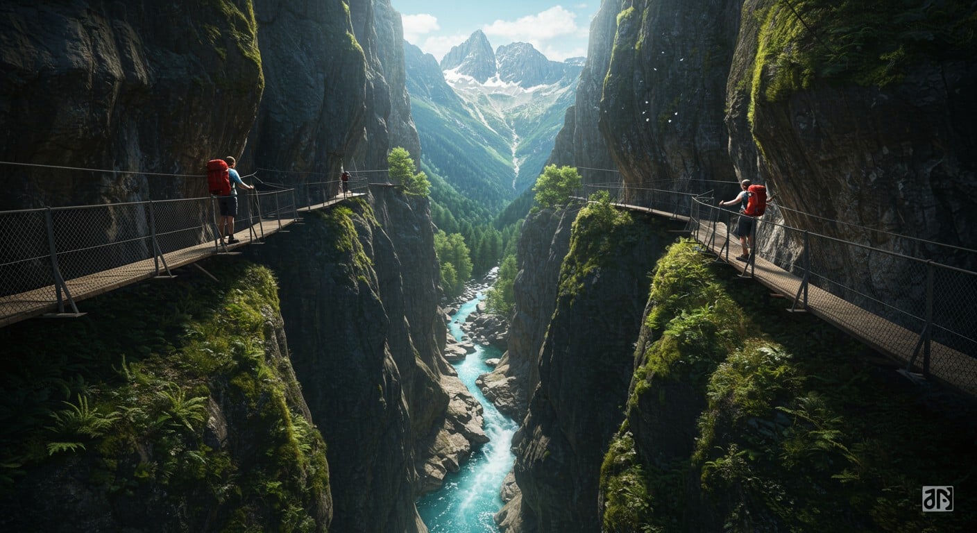 Découvrez la randonnée vertigineuse des gorges de la Carança dans les Pyrénées-Orientales, un parcours spectaculaire pour les amateurs de sensations fortes.