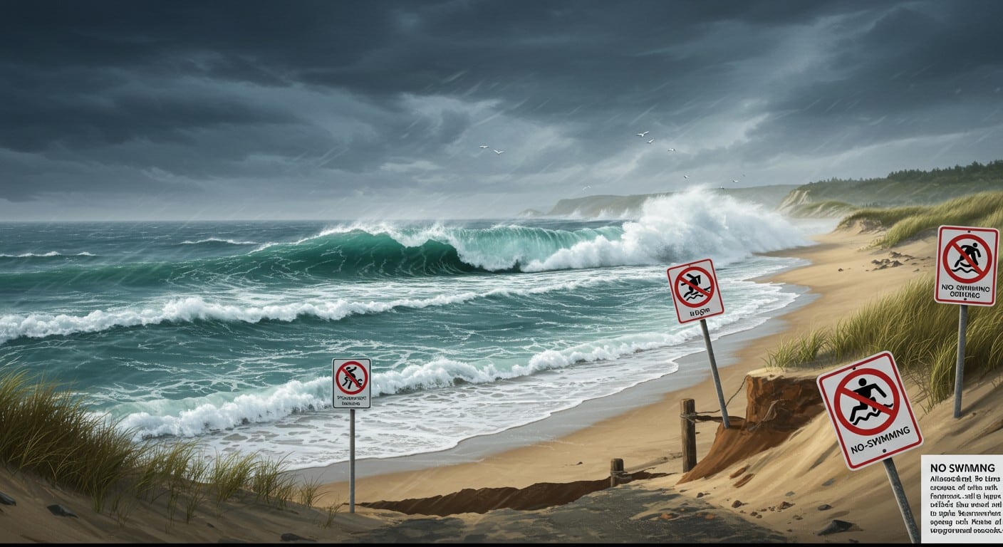 Vagues de 4 à 6 mètres frappent la côte atlantique suite à l’ex-ouragan Erin. Plages fermées, alertes baïnes : découvrez l’impact de ce phénomène météo rare.