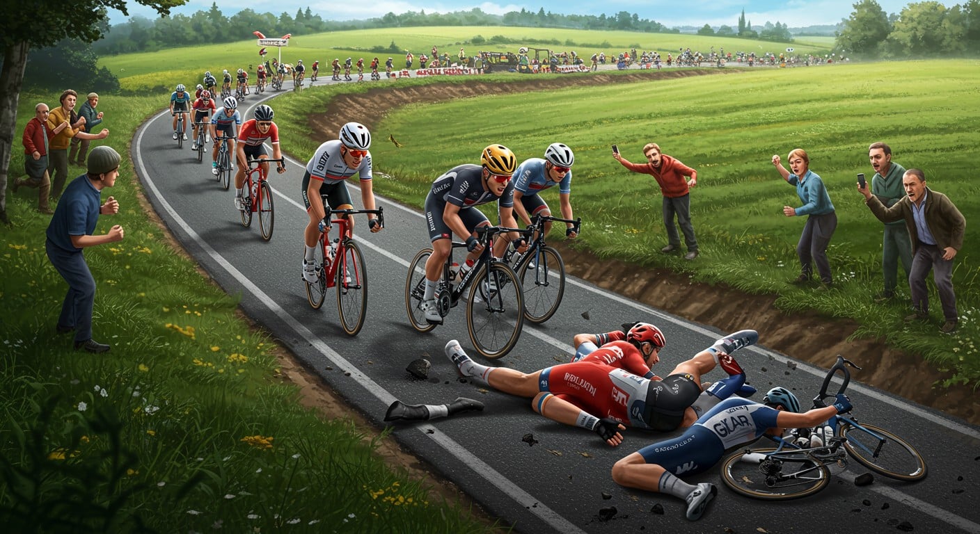 Une chute massive secoue le Tour de Pologne 2025, impliquant le leader. La course est arrêtée, suscitant l’inquiétude. Découvrez les détails.