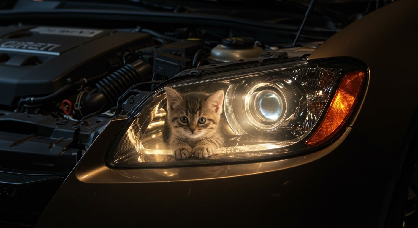Un homme roule 500 km avec un chaton coincé dans son phare. Découvrez cette histoire insolite et émouvante d’un sauvetage inattendu !