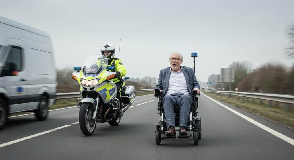 Un Septuagénaire en Fauteuil Roulant sur une Voie Rapide