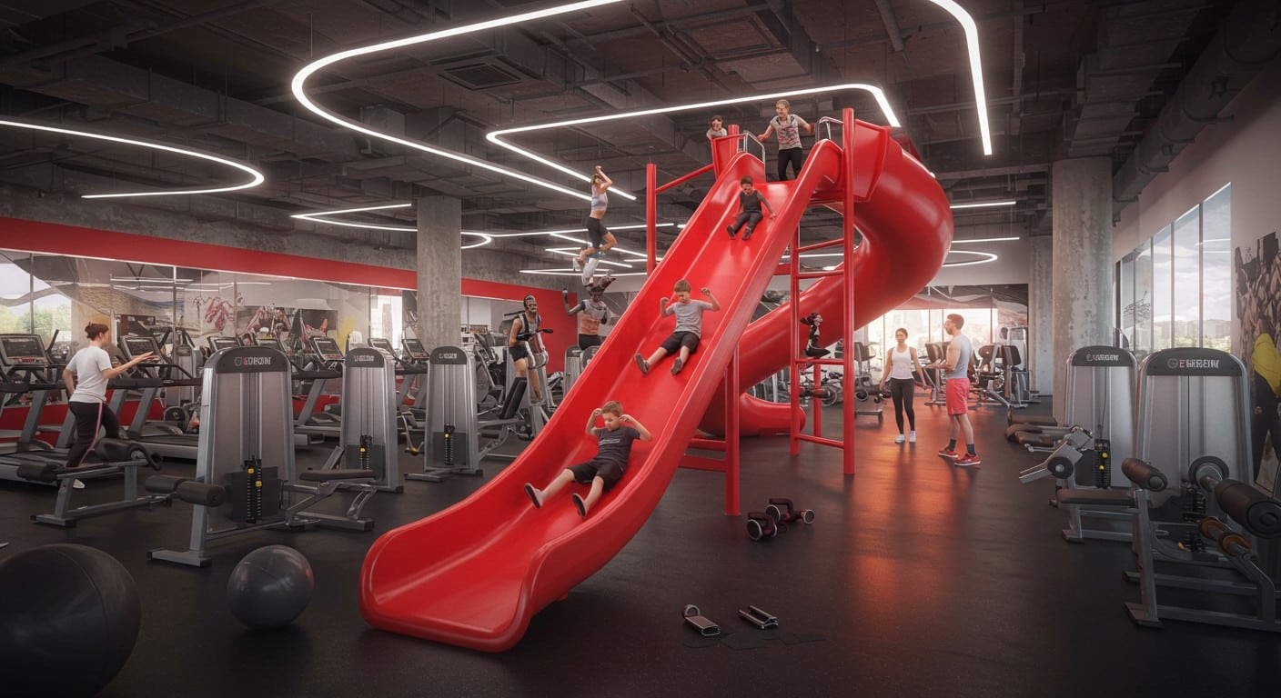 Un toboggan dans une salle de sport fait sensation avec 210 000 vues sur les réseaux sociaux. Découvrez pourquoi cette idée géniale captive le public !