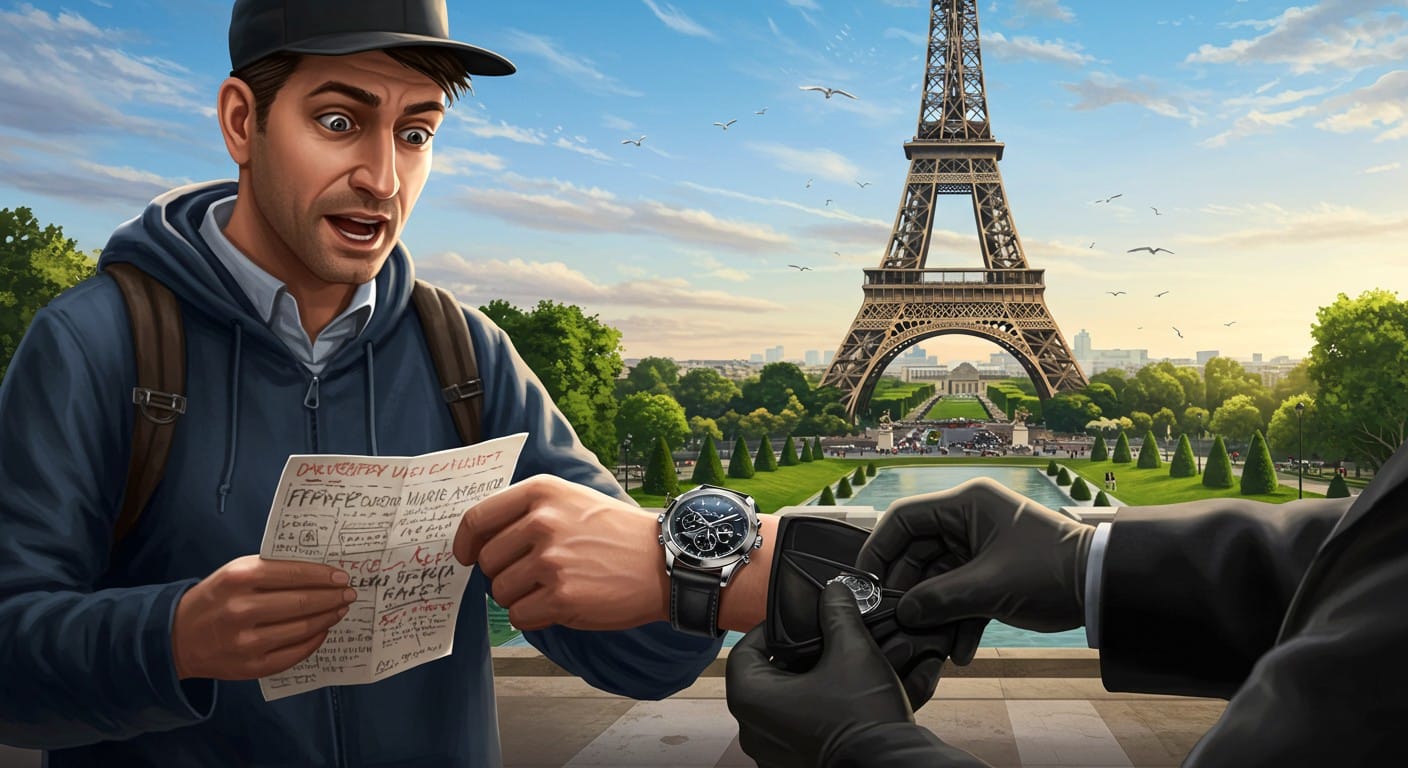 Un touriste anglais perd une montre à 190 000 € près de la tour Eiffel. Découvrez les détails de ce vol audacieux et les arnaques visant les visiteurs à Paris.