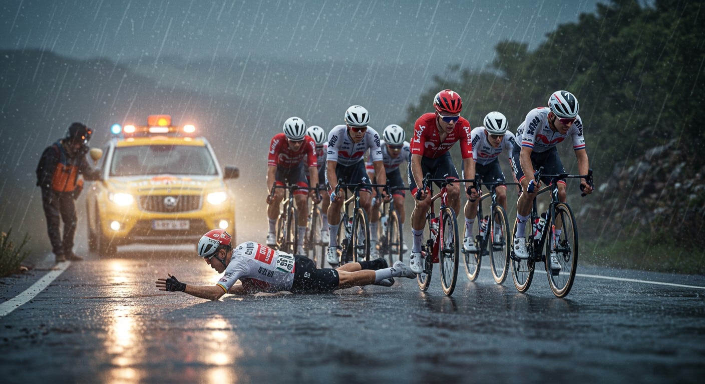 La Vuelta 2025 marquée par une chute spectaculaire d’Axel Zingle et Jonas Vingegaard sous la pluie. Découvrez les détails et les impacts sur la course.