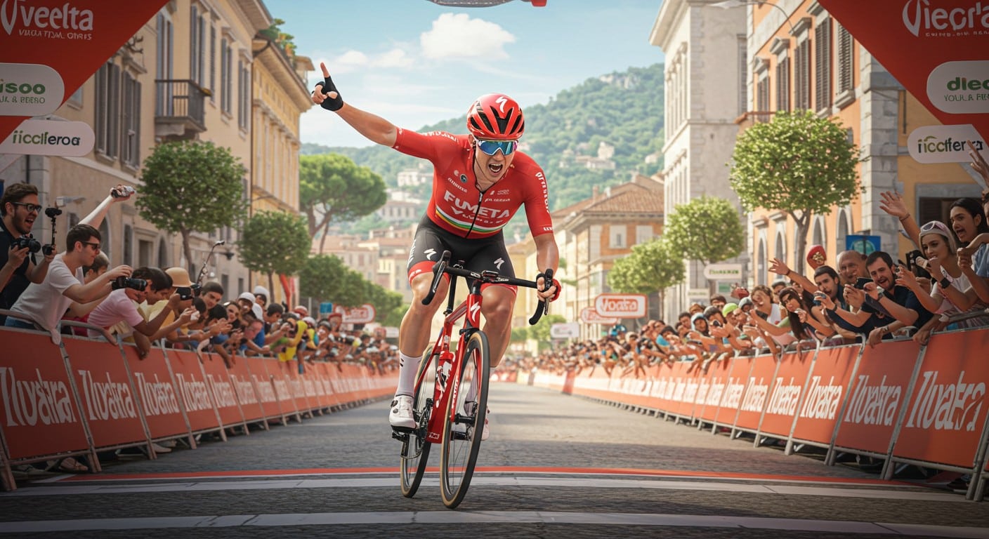 Jasper Philipsen s'impose dans le sprint inaugural de la Vuelta 2025 à Novare et prend le maillot rouge. Découvrez les moments forts de cette première étape !