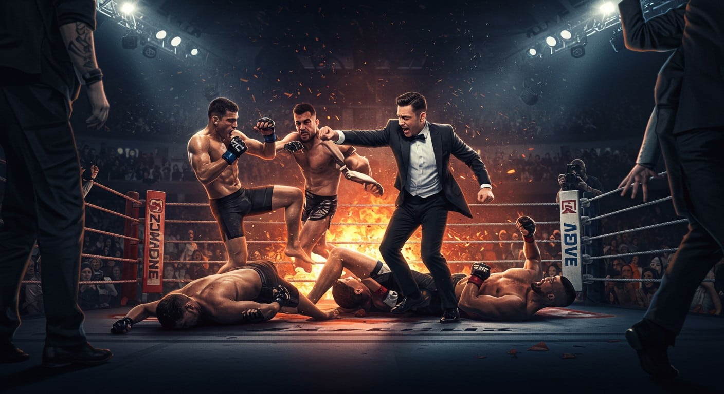 Un combat de MMA dégénère en bagarre générale : une légende est KO par le fils de son adversaire. Découvrez les détails de cet incident choquant.