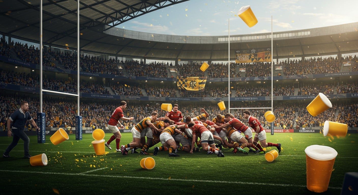 Fin de match explosive à Perpignan : bagarre générale, bières jetées sur les joueurs. Découvrez les détails d’un scandale qui secoue le rugby français.