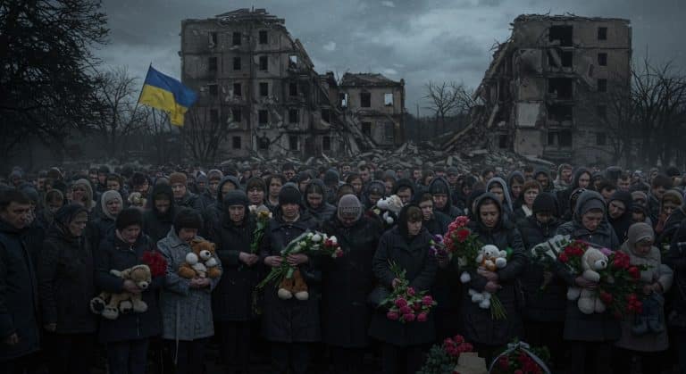 Deuil à Kiev : Hommage aux Victimes d’un Bombardement Russe