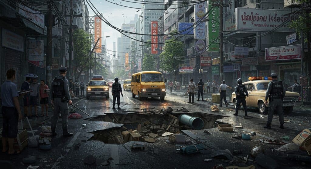 Effondrement à Bangkok : Un Trou Géant Perturbe la Ville