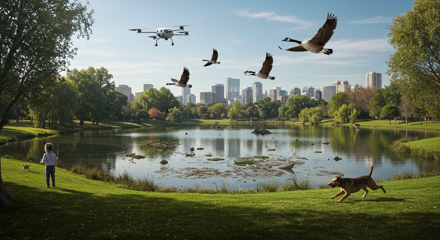 Foster City dépense 350 000 € pour chasser les oies envahissantes. Drones, chiens et solutions innovantes : découvrez comment la ville lutte contre les fientes !