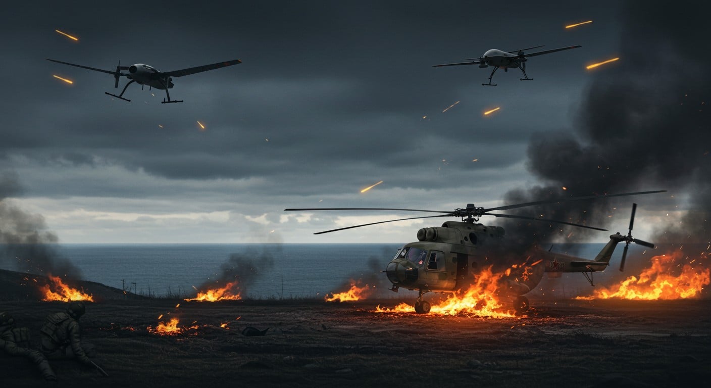 Ukraine détruit deux hélicoptères russes Mi-8 et un remorqueur en Crimée. Découvrez les impacts stratégiques de ces frappes sur le conflit. Lisez la suite !