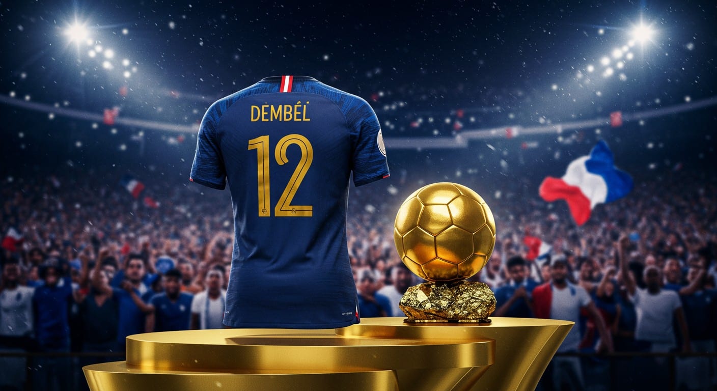 Célébrez Ousmane Dembélé, Ballon d’Or 2025, avec un maillot collector en or de l’équipe de France. Découvrez son parcours et l’impact de ce sacre historique.