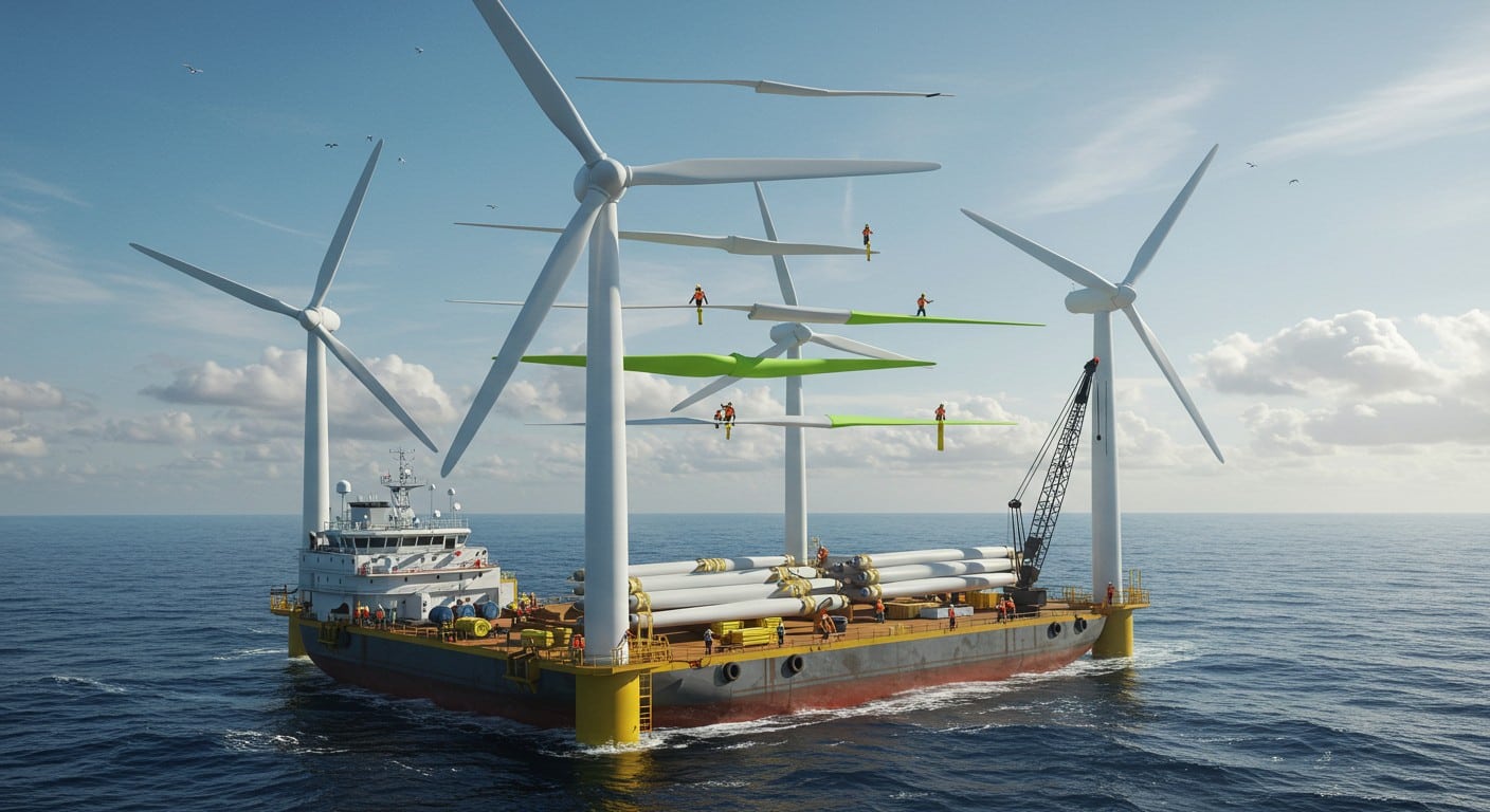 Découvrez le chantier impressionnant du parc éolien au large des îles d'Yeu et Noirmoutier. Éoliennes géantes en construction, production d'électricité verte pour 800 000 personnes. Une plongée unique dans l'énergie renouvelable en mer.