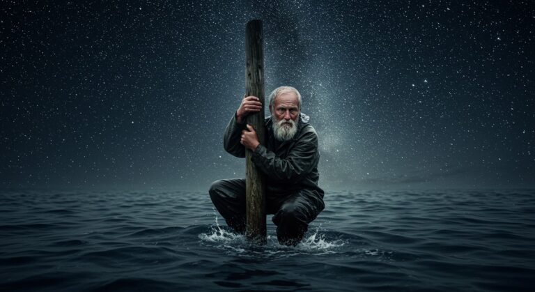 Pêcheur Survivant Nuit Accroché À Pieu