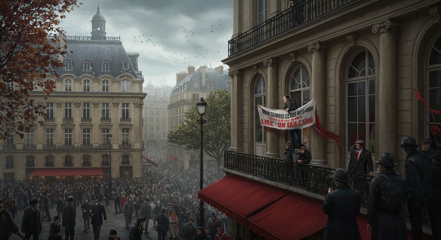 Découvrez les détails d'un geste désespéré place Beauvau à Paris, avec tracts et banderole évoquant un assassinat célèbre. Quelles peurs hantent cet acte ? Analysez les enjeux derrière ce drame urbain.