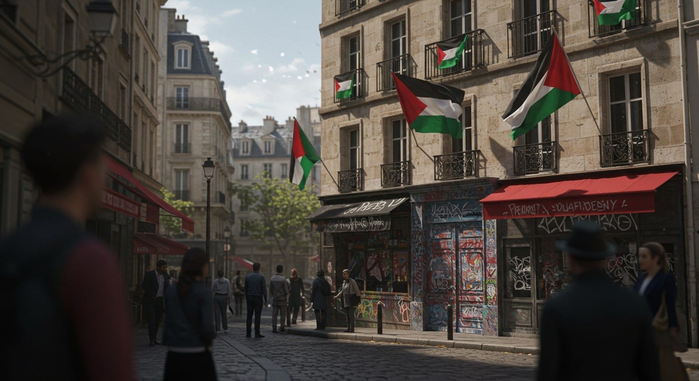 Des drapeaux palestiniens suscitent des tags hostiles dans un immeuble parisien. Découvrez les tensions et réactions dans cet article captivant.