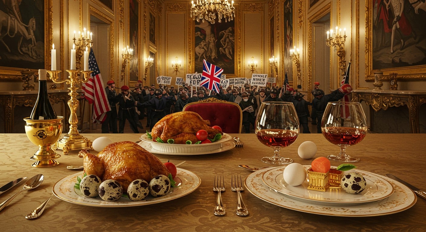 Explorez le fastueux banquet de Trump à Windsor : menu gastronomique, cognac de 1912 et tensions. Découvrez les coulisses de cette visite d’État !