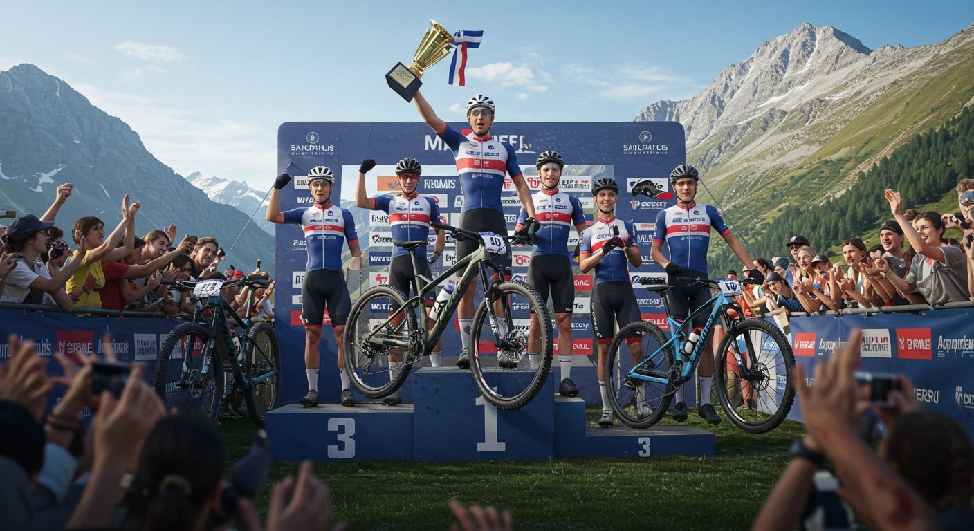 La France brille aux Championnats du monde de VTT 2025 en relais mixte. Découvrez comment l'équipe a décroché l'or à Valais !