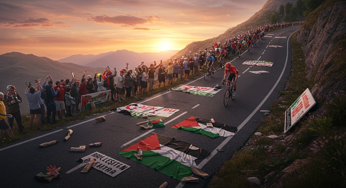 La Vuelta 2025 bouleversée par des manifestations propalestiniennes lors de l'étape 16. Découvrez les impacts sur la course et les enjeux pour le cyclisme.