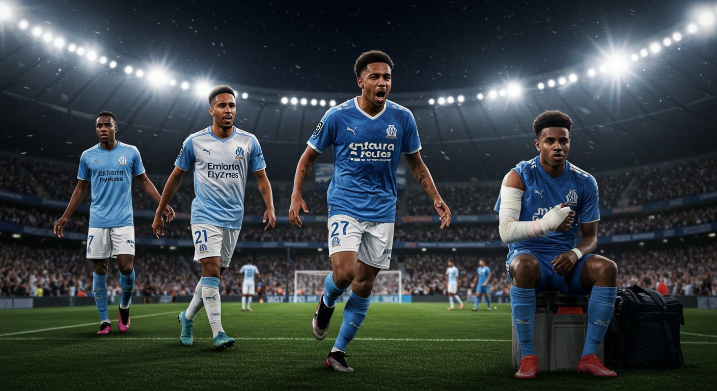 Découvrez comment l'absence de Gouiri pour 3 mois bouleverse l'attaque de l'OM. Robinio Vaz en lumière, Aubameyang solide : analyse complète et perspectives.